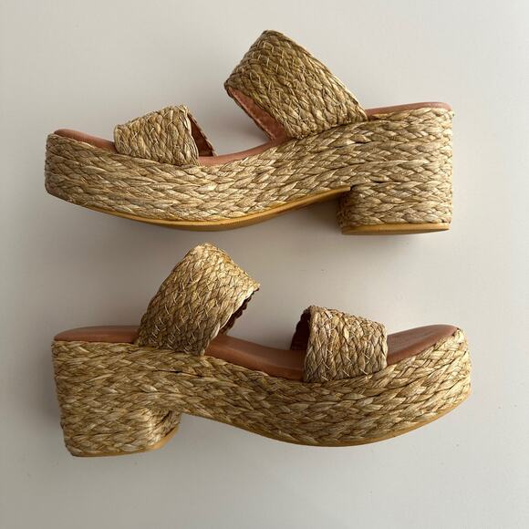 Beach by Matisse EUC Seaview Braided Straw Chunky Platform Slide Sandals 10 - Picture 2 of 8